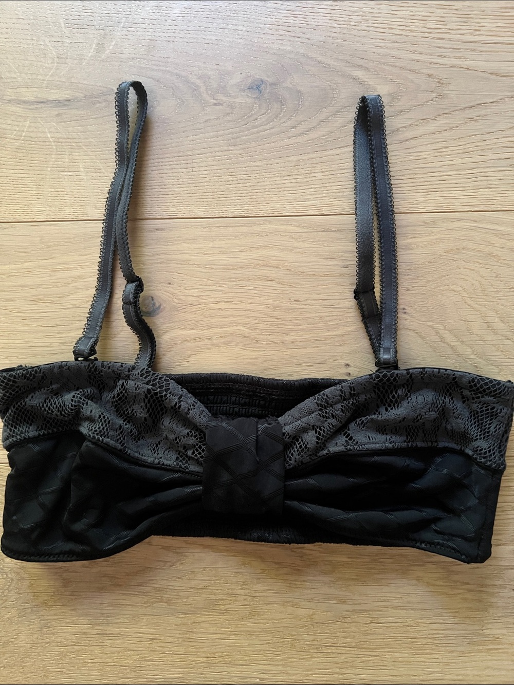 Intimately Free People Black and Gray Lace Bow Bandeau Bralette